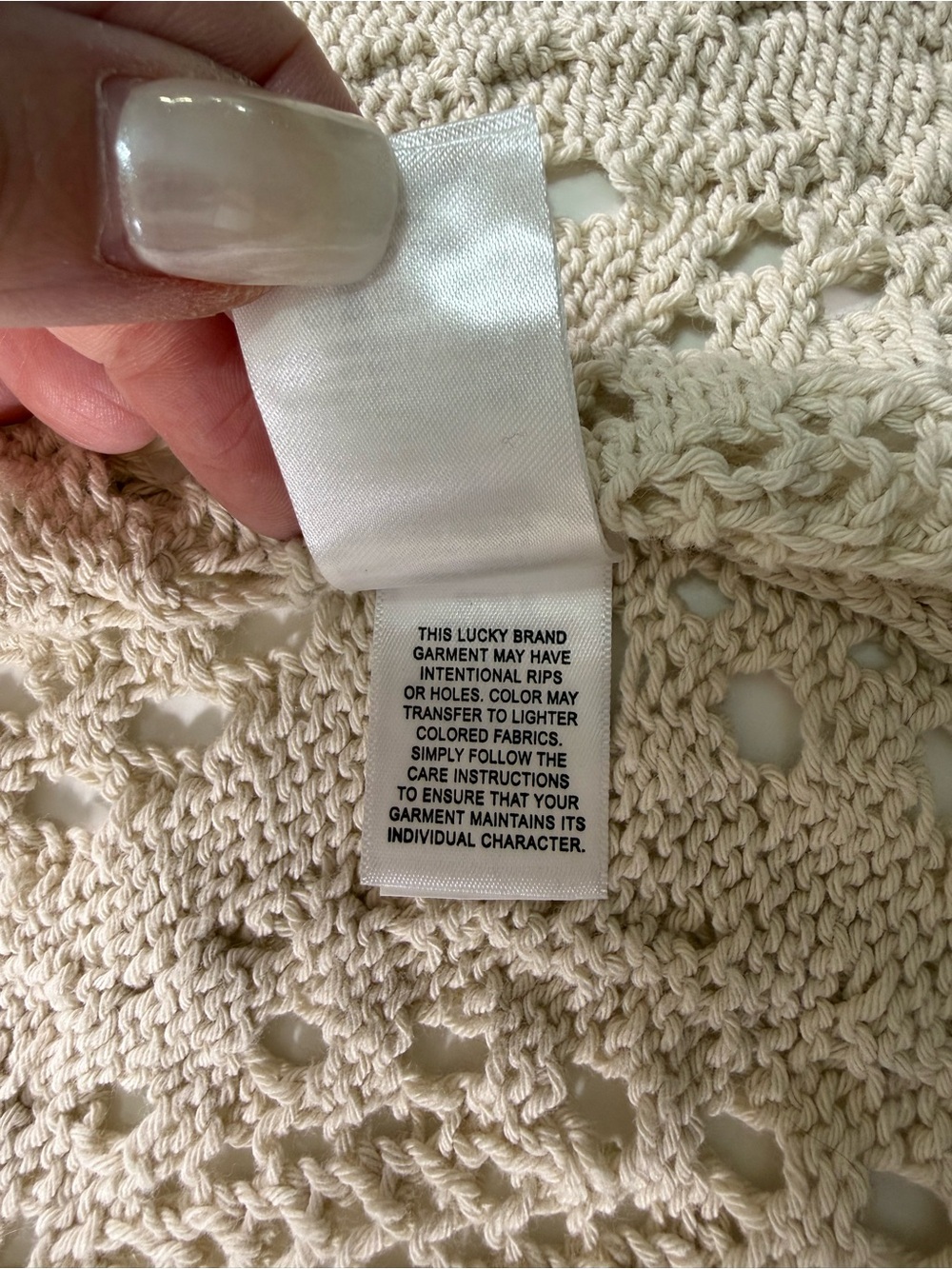 Lucky Brand 100% Cotton Openwork Crochet Knit Cardigan in Light Beige - Picture 9 of 11
